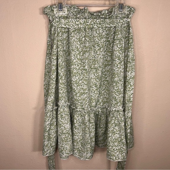 SIZE 4 GREEN WHITE FLORAL RUFFLE ACCENT SKIRT BELTED ELASTIC WAIST - Picture 4 of 10